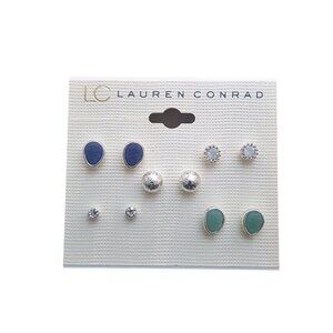 LC Lauren Conrad Women's Trendy Stud Earrings Silver Tone Multi NWT